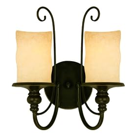 Westinghouse 69008 Hearthstone Two-Light Wall Fixture, Burnished Bronze Patina Finish with... from Fixtures