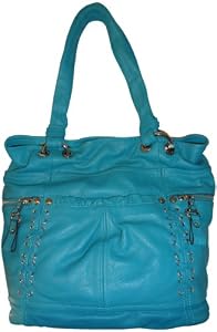 Women's B Makowsky Leather Purse Handbag Salerno Tote Aruba Blue