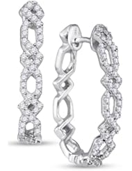 10K White Gold Round Brilliant Cut Diamond - Huggies Channel Set Round Circle Hoop Earrings - (1/2 cttw.)