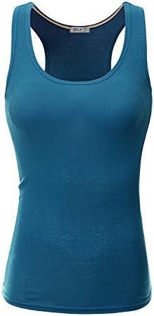 Doublju Women Solid Color Stripe Rib Striped Scoop Neck Tank Sleeve SKYBLUE Slevveless Top,S