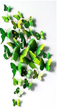 Vastner 3D Butterfly Stickers 24 Pieces Removable Mural Wall Stickers Decro for Home Art Green