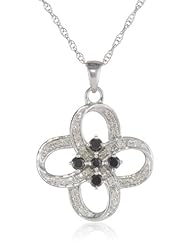 Sterling Silver Black and White Diamond Pendant Necklace (0.38 cttw)