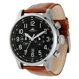 ADEE KAYE XXL ICW FLIEGER UHR CHRONOGRAPH WATCH BLACK DIAL BROWN STRAP by Adee Kaye