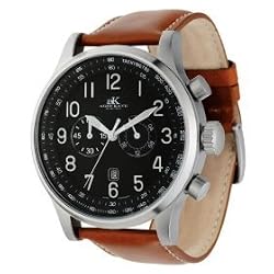 ADEE KAYE XXL ICW FLIEGER UHR CHRONOGRAPH WATCH BLACK DIAL/ BROWN STRAP