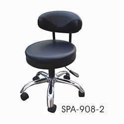 Salon Stool with Backrest, Black, Metal 5 Star Base Manicure or Cutting Height