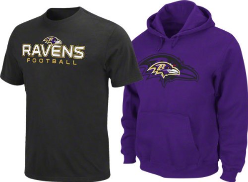 Baltimore Ravens Black T-Shirt and Purple Hooded Sweatshirt Combo Pack