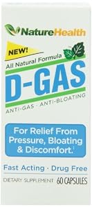 Nature Health D-Gas Natural Anti-Gas, Digestive Aid and Gas Relief, 60 Count