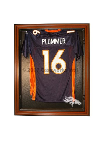 Denver Broncos Football Jersey Display Case with Removable Face and Classic Wood Finish Frame