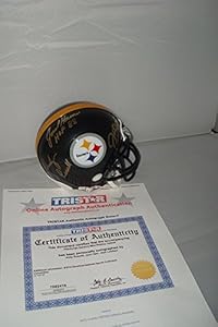 Jack Lambert, Jack Ham, Andy Russell Signed Pittsburgh Steelers Mini Helmet, Tristar