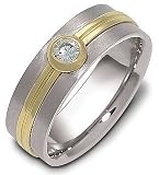 6mm Diamond Titanium & 18 Karat Yellow Gold Comfort Fit Wedding Band Ring