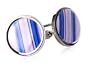 Preppy Blue and Pink Round Silver Cufflinks with Gift Box