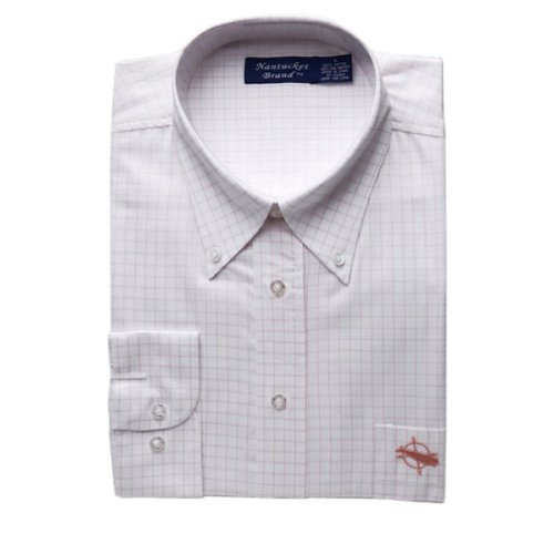 White and Peach Men's Button Down Check Shirt