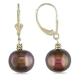 10-11 mm Brown Freshwater Pearl Earrings in 10k Yellow Gold