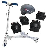 Razor Powerwing Caster Scooter Silver Bundle With Child Helmet and Pad Set (Ages 5-8)