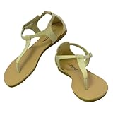 T-Strap Flat Thong Sandals Ankle Strap Women Shoes - Beige