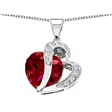 10.30 cttw 925 Sterling Silver 14K White Gold Plated Lab Created Heart Shape Ruby Pendant