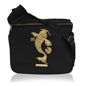 Diaper Dude Black Faux Suede Koi Messenger Diaper Bag