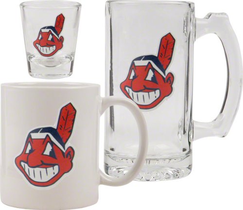 Cleveland Indians Glassware Set: 3D Logo Tankard, Coffee Mug, Shot Glass