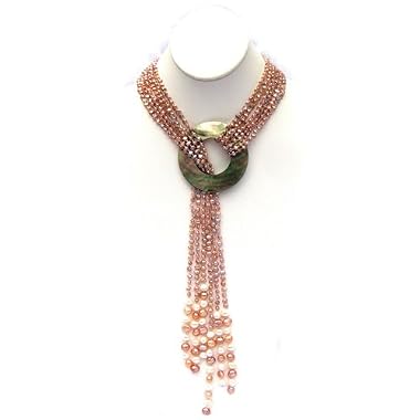 HinsonGayle Glamour Collection "Cleopatra" Pink Cultured Pearl Six-Strand Lariat Necklace (35 Inches)