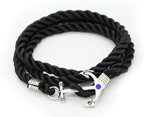 Hallery Alloy Diamond DIY Twining Weave Gilded Anchors Leather Bracelets(No.28)