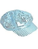 Funky Retro Blue Costume Sequin Newsboy Baseball Hat