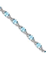 Sterling Silver Blue Oval And Clear Cz Bracelet, Best Quality Free Gift Box Satisfaction Guaranteed