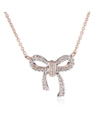 18k Rose Gold Plated Sterling Silver Diamond Bow Pendant Necklace (1/10 Cttw, I-J Color, I2-I3 Clarity), 18"