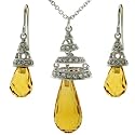 Necklace Earring Sterling Silver Swarovski Crystals Golden Topaz November Birthstone Swirl Jewelry Set Gift Bucasi SALE