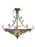 Dale Tiffany TH90224 Crystal Peony Inverted Pendant Light - Antique Golden Sand and Art Glass Shade