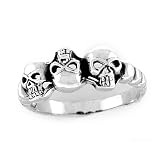 Sterling Silver Three Skulls Ring - Sizes 9 to 14