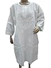 Womens India Dress Kurti Top Embroidered White Cotton Yoga Tunic for Womens Xl