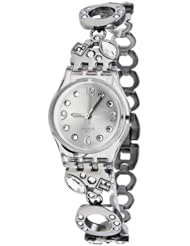 Swatch Menthol Tone White Grey Stainless Steel with Rhinstones Ladies Watch LK321G