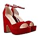 Loslandifen Women's Faux Velvet Platform Block High Heel Sandals