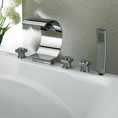 Triple Handles Deck Mount Faucet with Curve Spout & Hand Shower
