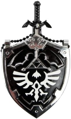 Super Mini DARK Hylian Shield & Links Master Sword Legend of Zelda Necklace, Two Colors (BLack)