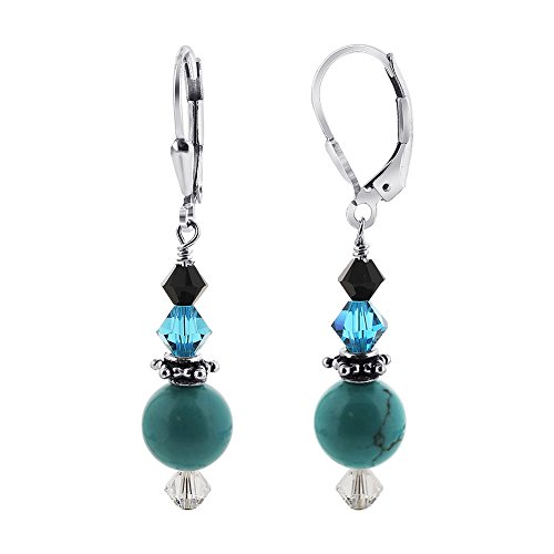 SCER120 Sterling Silver Enchanting 10mm Turquoise Crystal Earrings Made with Swarovski Elements
