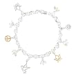 Lotus Flower, Peace Sign, and Dove Charm Bracelet in Sterling Silver and Gold Vermeil with Citrine and Pearl Beads on a 7 1/2" Rolo Chain, #8213