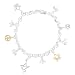Lotus Flower, Peace Sign, and Dove Charm Bracelet in Sterling Silver and Gold Vermeil with Citrine and Pearl Beads on a 7 1/2" Rolo Chain, #8213
