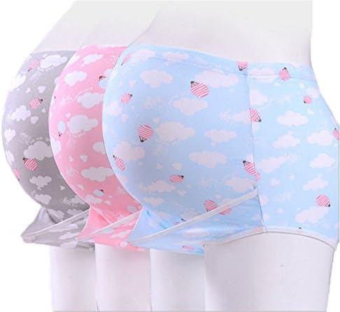 YOWOO 3-Pack Women's Cotton Maternity High Waist Briefs Double U-Shaped Belly Support Panties, Cloud(XXL)