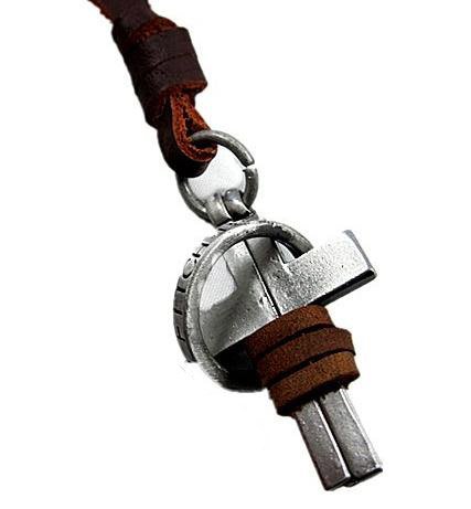 Men's Necklace Titanium Leather Necklace Cross Necklace Cowboy Pendant Punk Necklace Gifts