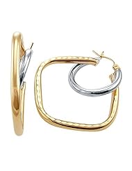 14k Yellow n White Gold Hoop Diamond Combo Earrings