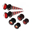 Set of 3 Acrylic Fake Plugs - Black & Red Long Taper, Fire Star, Red Star - 16g Wire - 00g Fake Plug - Sold as a Pair