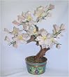 Pink Rose Quartz Flowers Blossoms in Cloisonne Planter