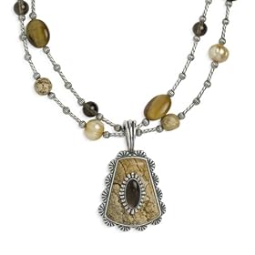 Carolyn Pollack Sterling Silver Picture Jasper and Smoky Quartz Trapezoid... by
