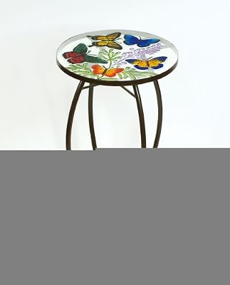 Evergreen 2GM224 Round Glass-Top Side Table, Butterflies, 22-Inches Tall x 12...