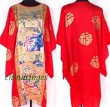 100% SILK CAFTAN KAFTAN ROBE DRESS,CHINESE PAINTING,RED