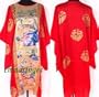 100% SILK CAFTAN KAFTAN ROBE DRESS,CHINESE PAINTING,RED