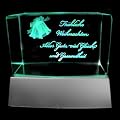3D Laser Kristall Glasblock mit LED Beleuchtung - Motiv Glocke mit Herz Schriftzug FR�HLICHE WEIHNACHTEN