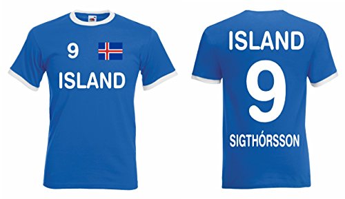 Island EM 2016 Retro Trikot Sigthorsson Fanshirt T-Shirt|blau-S