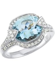 Jewelplus Genuine Aquamarine & Diamond Ring 14K White Size 08.00 1/2 Ct Tw
